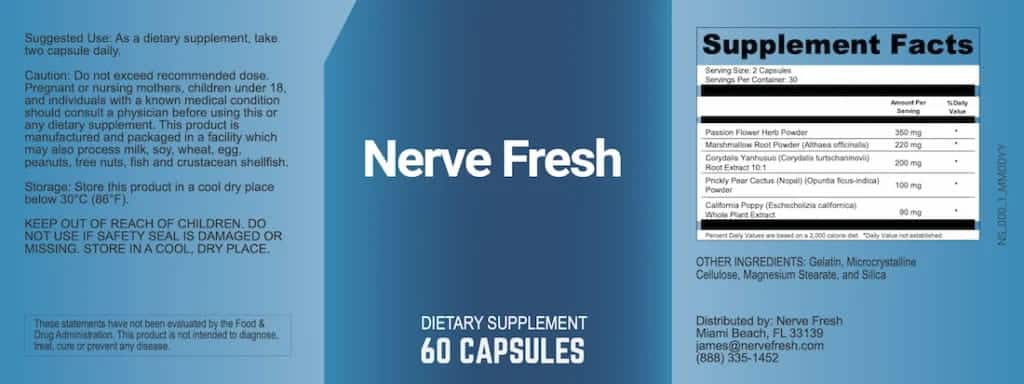 Nerve Fresh ingredients and their benefits infographic